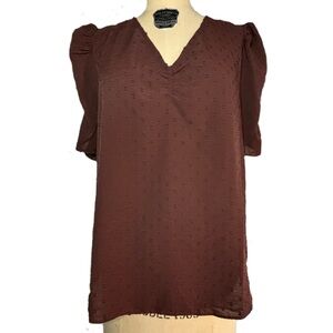 Everleigh Brown Ruched Casual Blouse Top